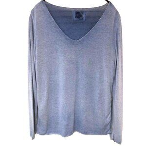 Free For Humanity Sweater Top Women S M Blue Ombre Metallic‎ Trim V Neck ITALY